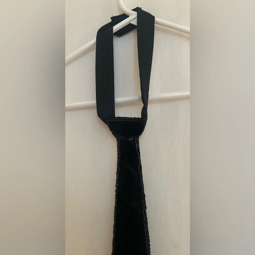Milor Boys Black Velvet Neck Tie with Holiday Sequin Bear & Holly Detail